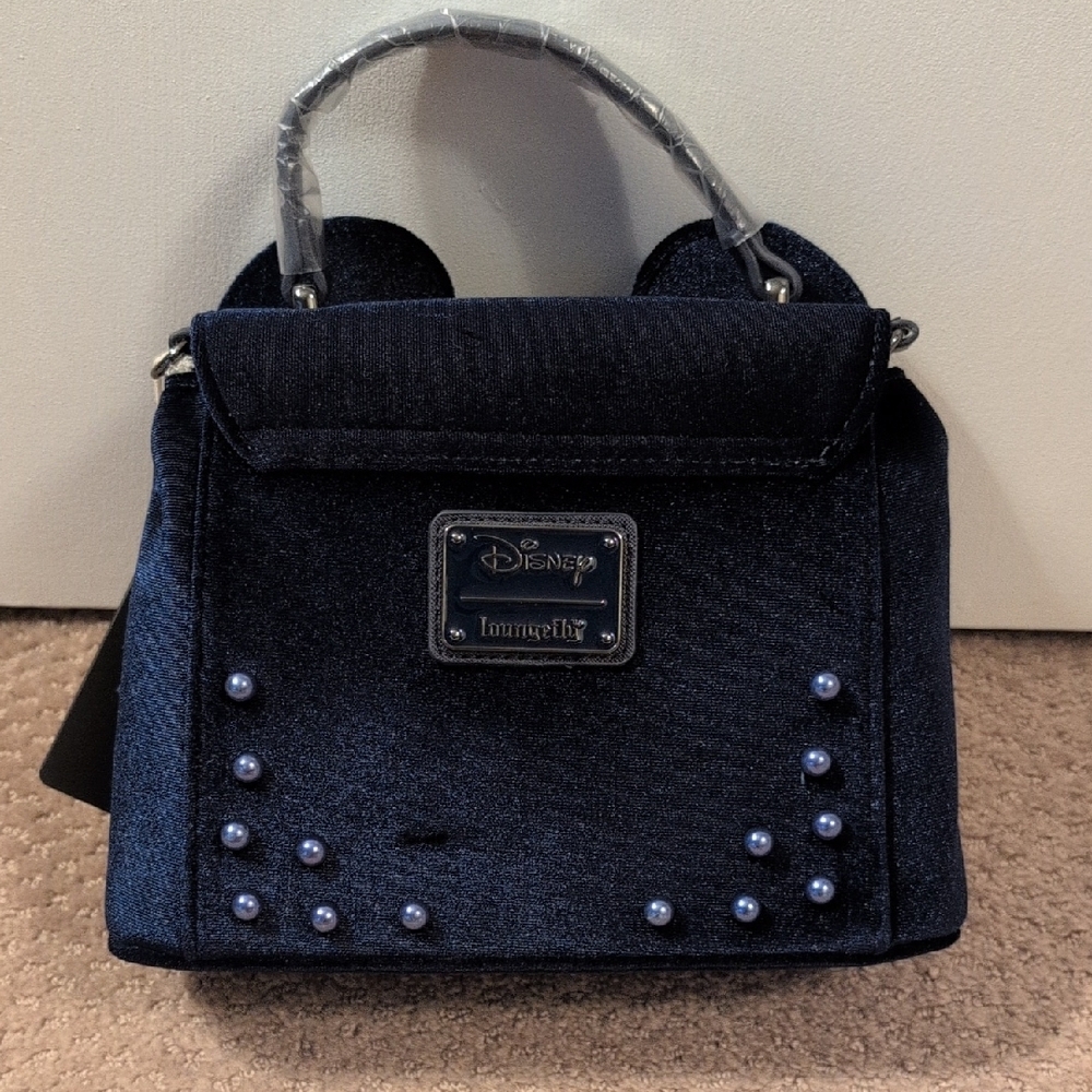 Loungefly Blue Minnie Mouse Velvet Crossbody Pearls Bag (Wallet Also In Closet) - Picture 4 of 12